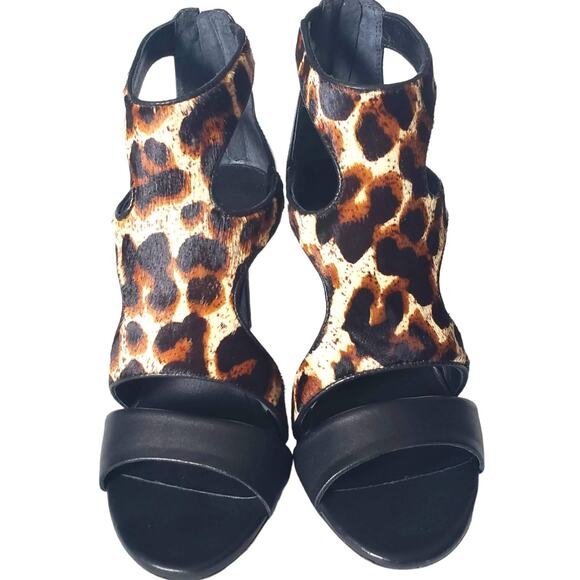 Sandro Paris Alessia Heels Brown Leather Caged Gladiator Animal Print Size 37 6 - Picture 14 of 16